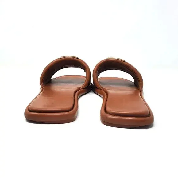 Tory Burch Double T Sport Slide Sandal Leather Bourbon Miele Gold 79985 Size 8.5 - Picture 7 of 10